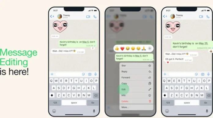 امکان ویرایش پیام در واتساپ تا 15 دقیقه پس از ارسال